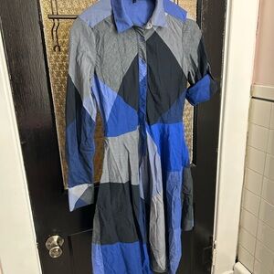BCBG Maxazria Geometric Blue and Gray Dress